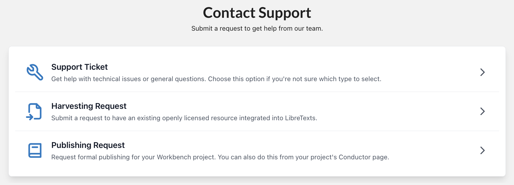 LibreTexts Support Center options